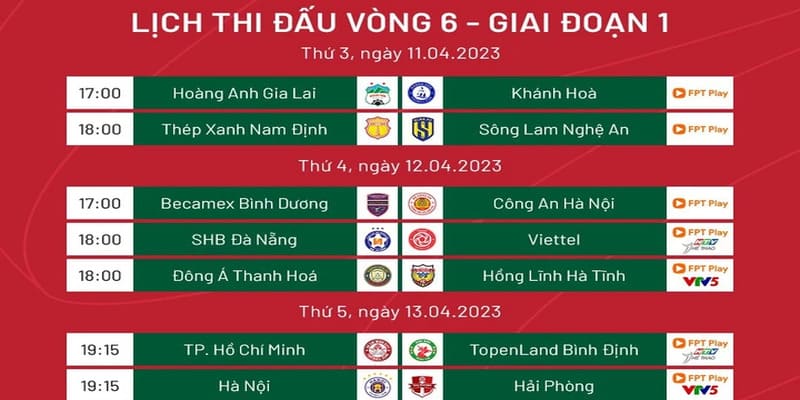lịch thi đấu V-League lịch thi đấu V-League