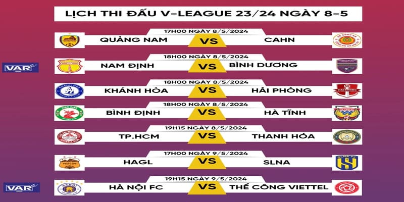 lịch thi đấu V-League lịch thi đấu V-League